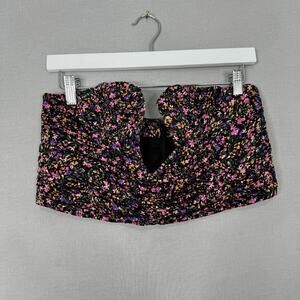 Lovers and Friends Crawford Bustier Top Womens Large Black Floral Ruched Crop